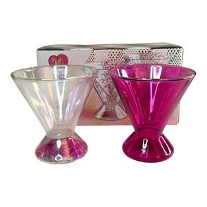 NOB Paris Hilton 2 Piece 7 oz Martini Rainbow Glass Set Pink Heart Confetti NEW
